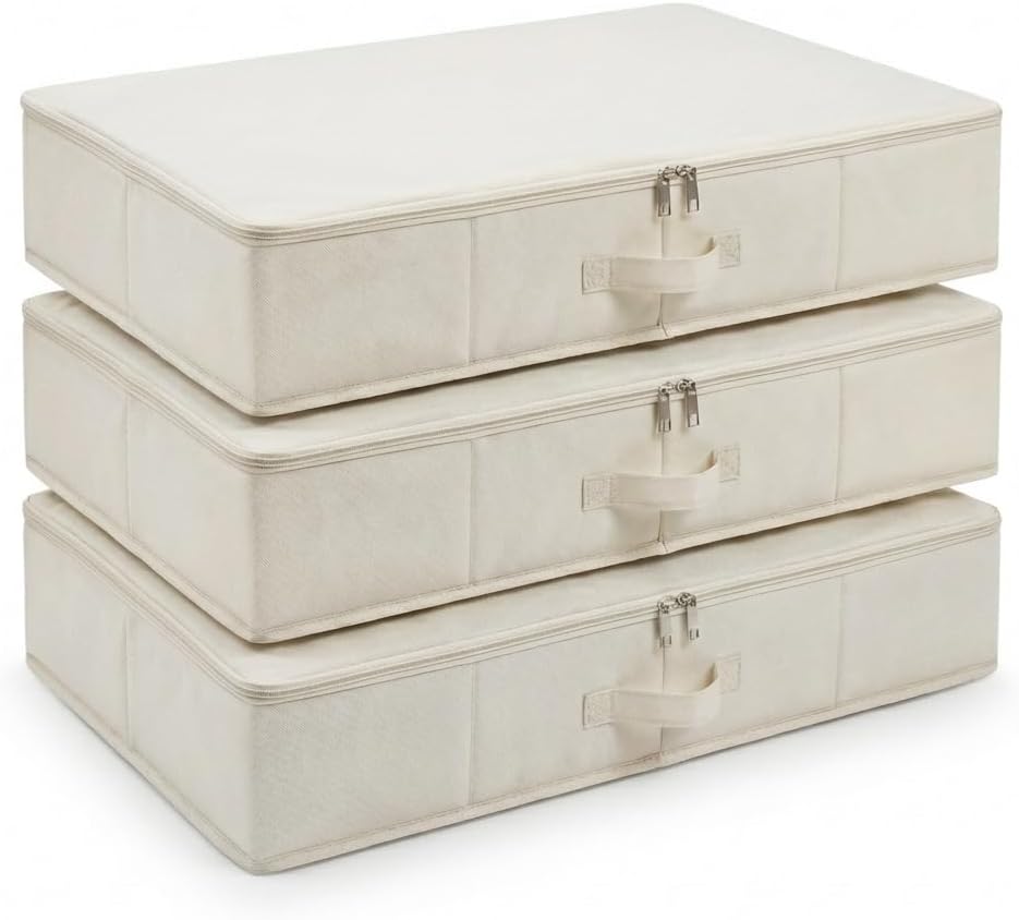 3pcs Lightweight Fabric Folding Under Bed Storage Box with Zip Dust Cover