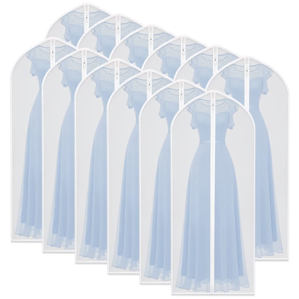 Garment Bags for Hanging Clothes 12 PCS Transparent Waterproof Dustproof Storage for Wardrobe Storage Suit Covers for Closet Cloth Cover Washable Clear Reuse Full Zipper for Suits Gowns 24''x40''