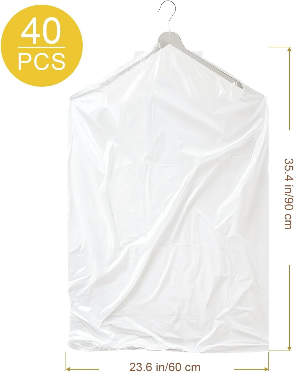 Gretchin 40 Pack Garment Bags - Set of 40, 60x90cm Plastic Dry Cleaning Bags for Hanging Clothes Storage