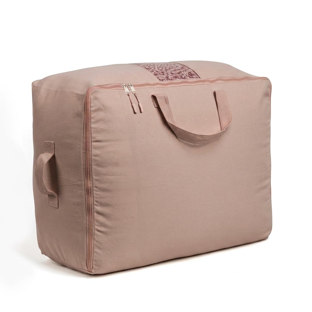 Soft Canvas Storage Bags with Zipper. Thick Breathable, 2pc King/Queen Comforter Organizer. Four Carrying Handles and Window. Large 25x19x9in Bag for Sheets Blankets Bedding Pillows, Clothes