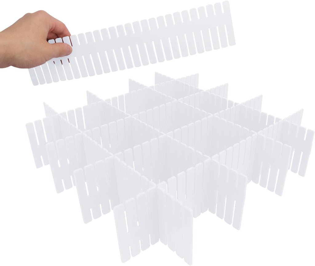 100 PCS Premium DIY Drawer Dividers, White, Adjustable Drawer Organizers for Perfectly Organized Drawers, Tidying Makeup, Clothes, Underwear, Cutlery, Kitchen, Bathroom, Bedroom, Office