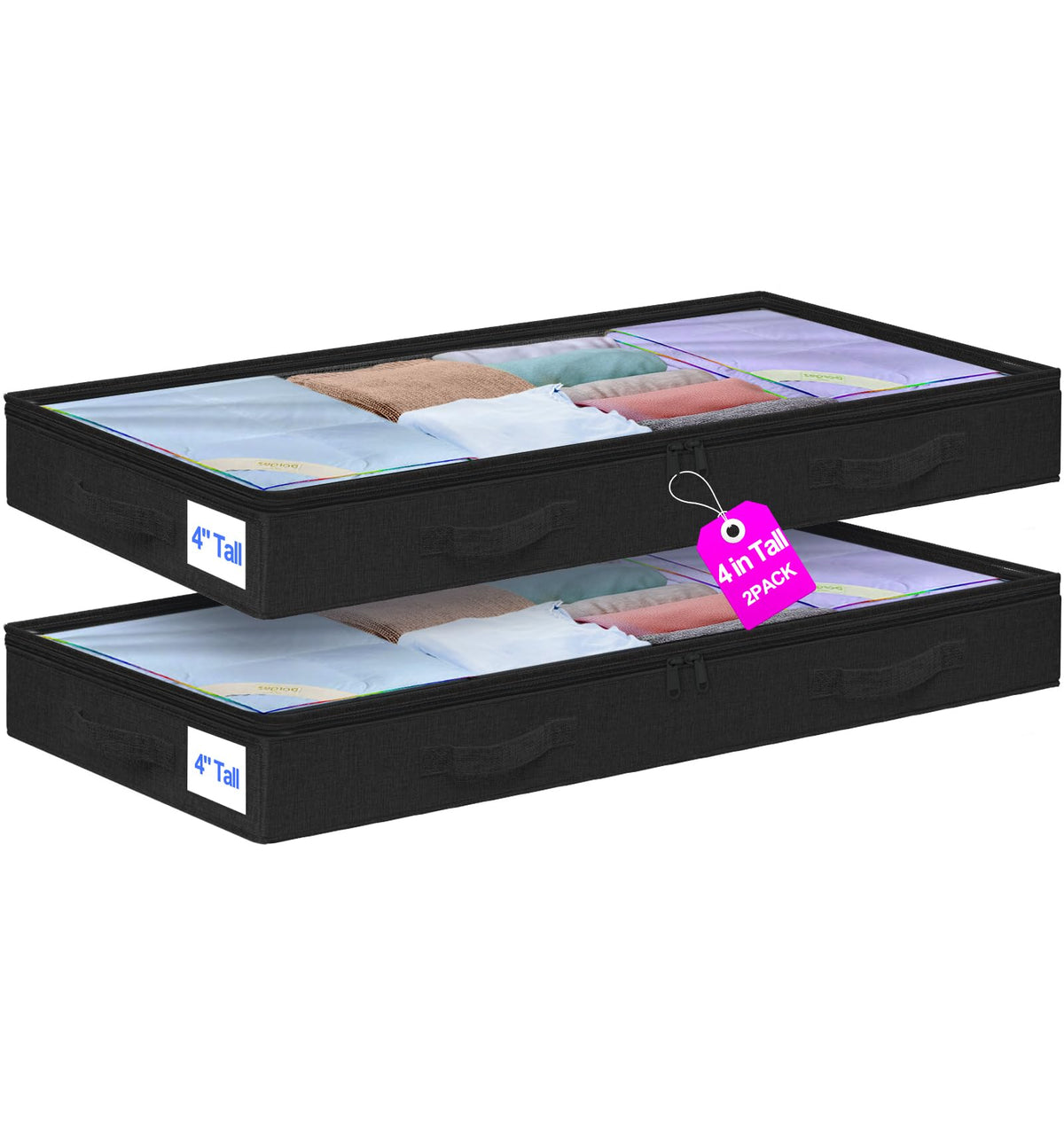 punemi 5 inch High Sturdy Low Profile Under Bed Storage, 2 Pack, Grey
