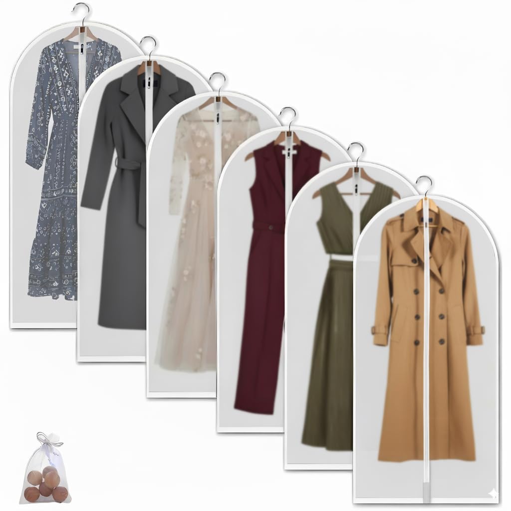 MsKitchen Garment Bags 12 Pack, 24 x 40 Hanging Clothes Storage Bags, Translucent PEVA Garment Covers with Full Zipper for Suits and Dresses
