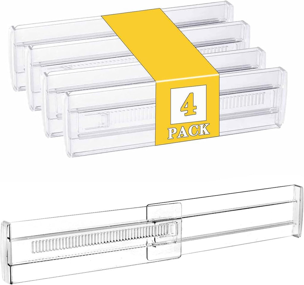 4 Pcs Drawer Dividers for Clothes,3.15" High 11.34"-19.69" clear
