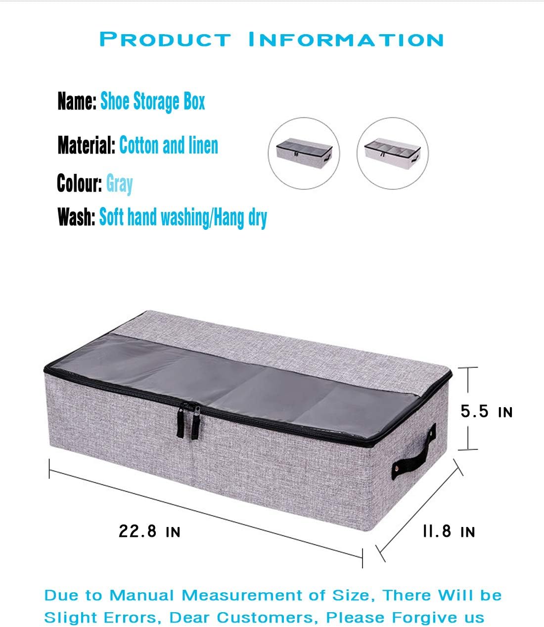AARAINBOW 2 Packs Foldable Under Bed Clothes Organizer with Lids, Underbed Storage Container with Adjustable Dividers, UnderBed Storage Bins with Handles and Clear Window (Gray+Light Gray)