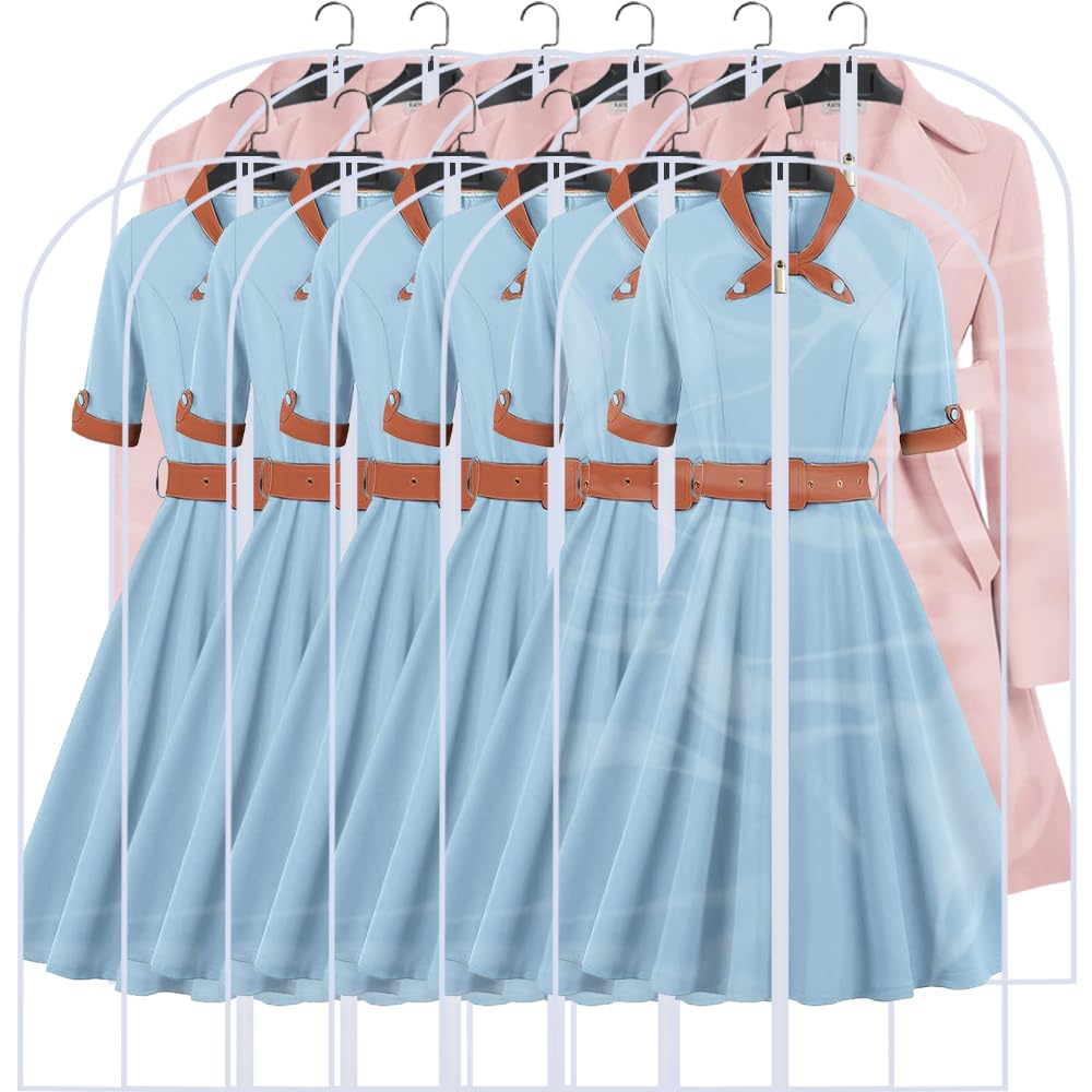 Garment Bags for Hanging Clothes 12 PCS Transparent Waterproof Dustproof Storage for Wardrobe Storage Suit Covers for Closet Cloth Cover Washable Clear Reuse Full Zipper for Suits Gowns 24''x40''