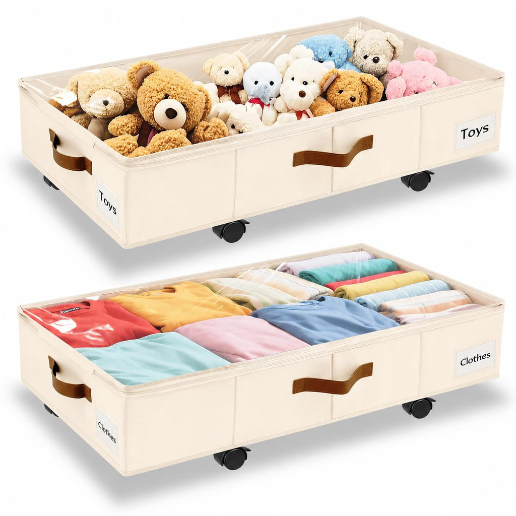 Under Bed Storage with Wheels, Dorm Room Organizer for Clothes Shoes Toys