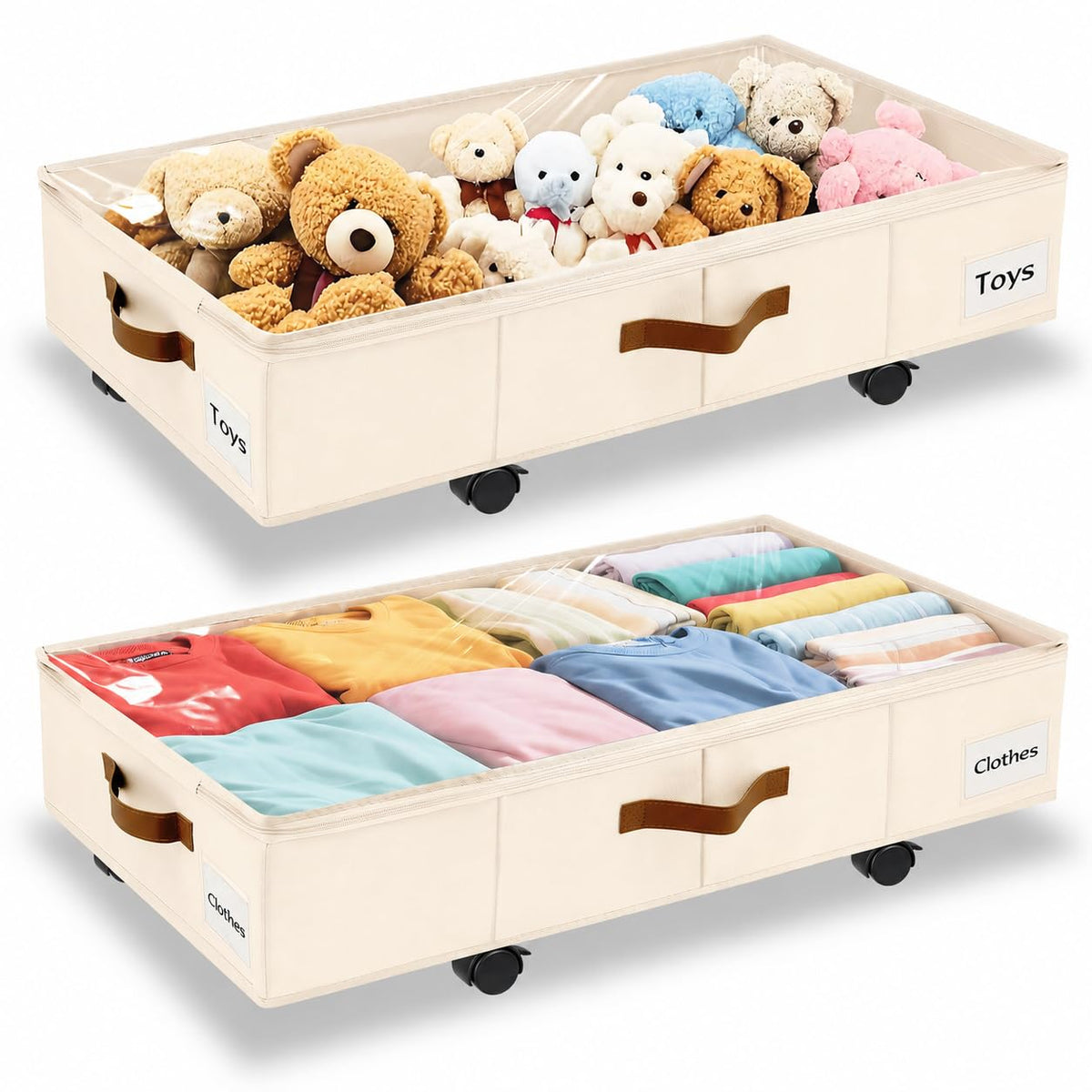 Under Bed Storage with Wheels, Dorm Room Organizer for Clothes Shoes Toys