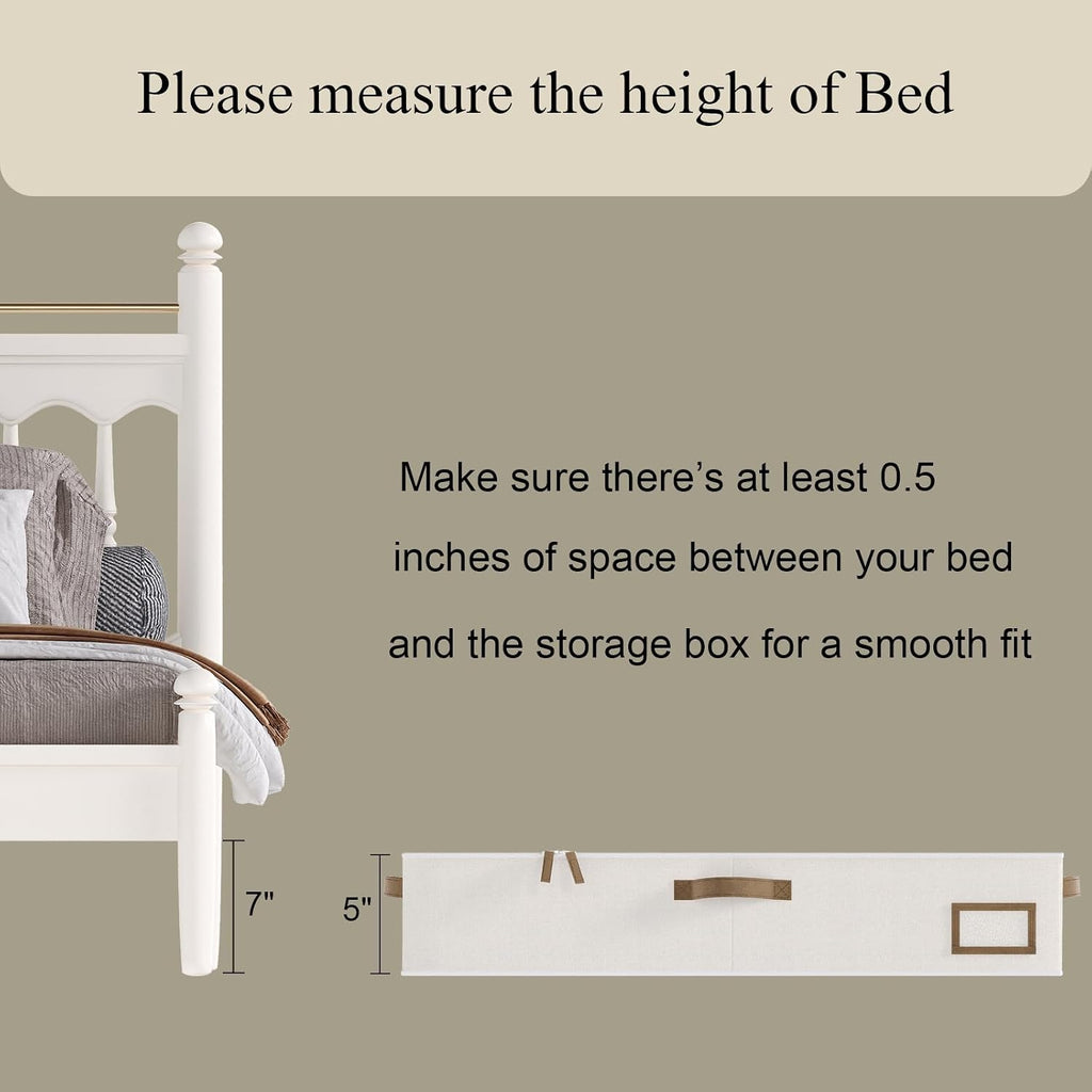 Under Bed Storage, Under Bed Storage Containers Bins for Clothes, Large Linen Underbed Closet Organization Bins, 2 Pack Collapsible Underbed Bin Dorm for Clothes, Sweater, Beige
