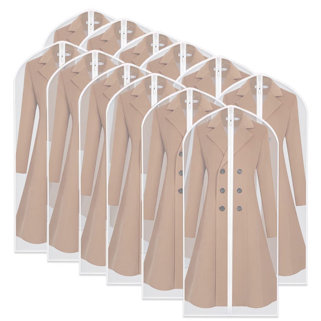 Garment Bags for Hanging Clothes 12 PCS Transparent Waterproof Dustproof Storage for Wardrobe Storage Suit Covers for Closet Cloth Cover Washable Clear Reuse Full Zipper for Suits Gowns 24''x40''