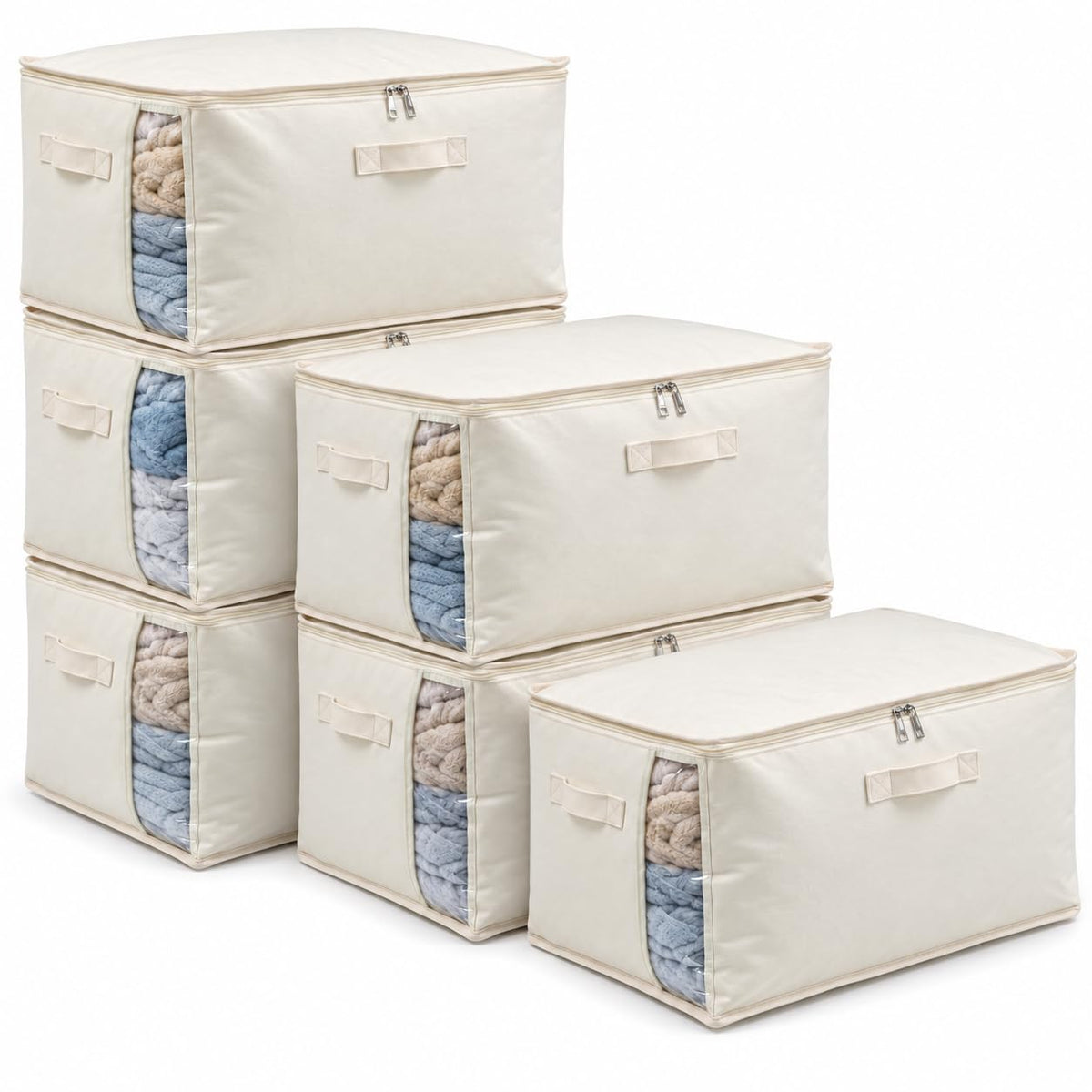 3 Pack Canvas Comforter Storage Bags for Clothes & King Comforters, Natural