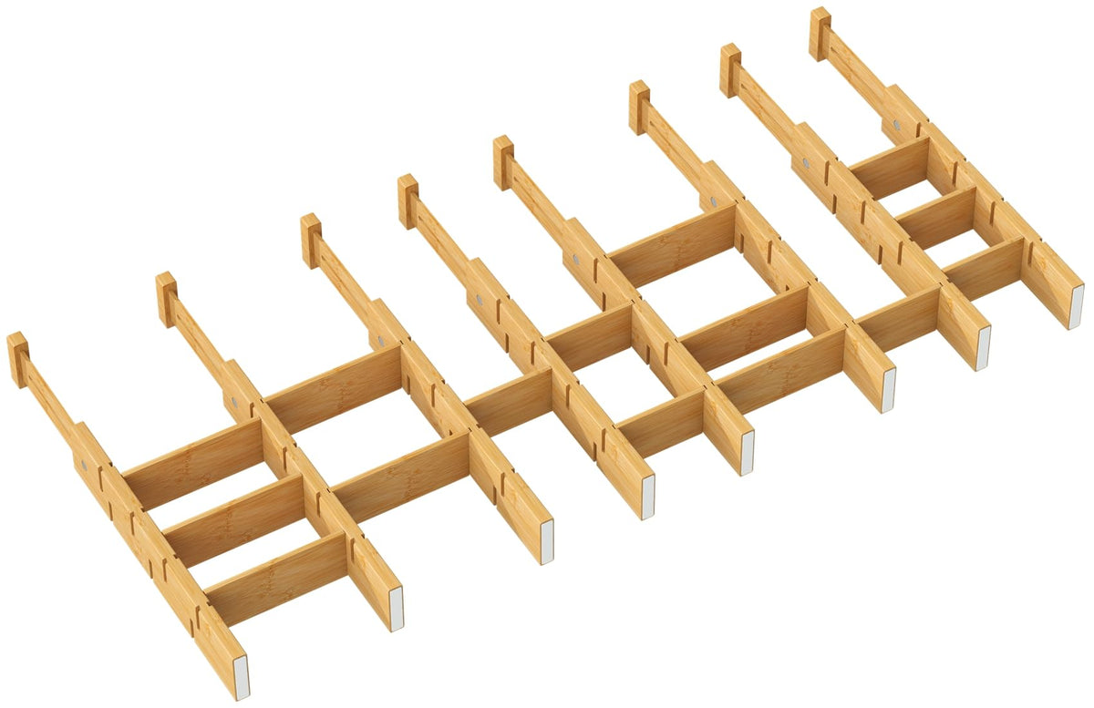 kiplant Kitchen Drawer Dividers - Adjustable Drawer Organizer for Clothes, Kitchen, Closet & Office - 8 Pack with Inserts, 18-22.6 Inches, Non-Slip Silicone Ends