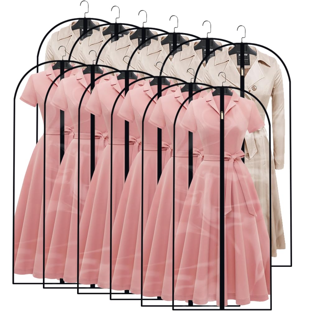 Garment Bags for Hanging Clothes 12 PCS Transparent Waterproof Dustproof Storage for Wardrobe Storage Suit Covers for Closet Cloth Cover Washable Clear Reuse Full Zipper for Suits Gowns 24''x40''