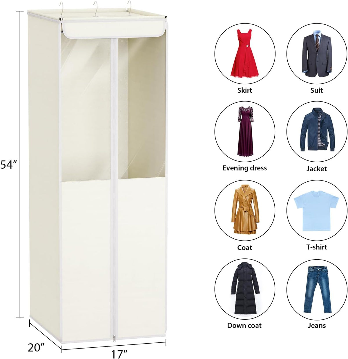 Univivi Garment Bags for Hanging Clothes, Cloth Bag 54 In, 2 PCS, Beige