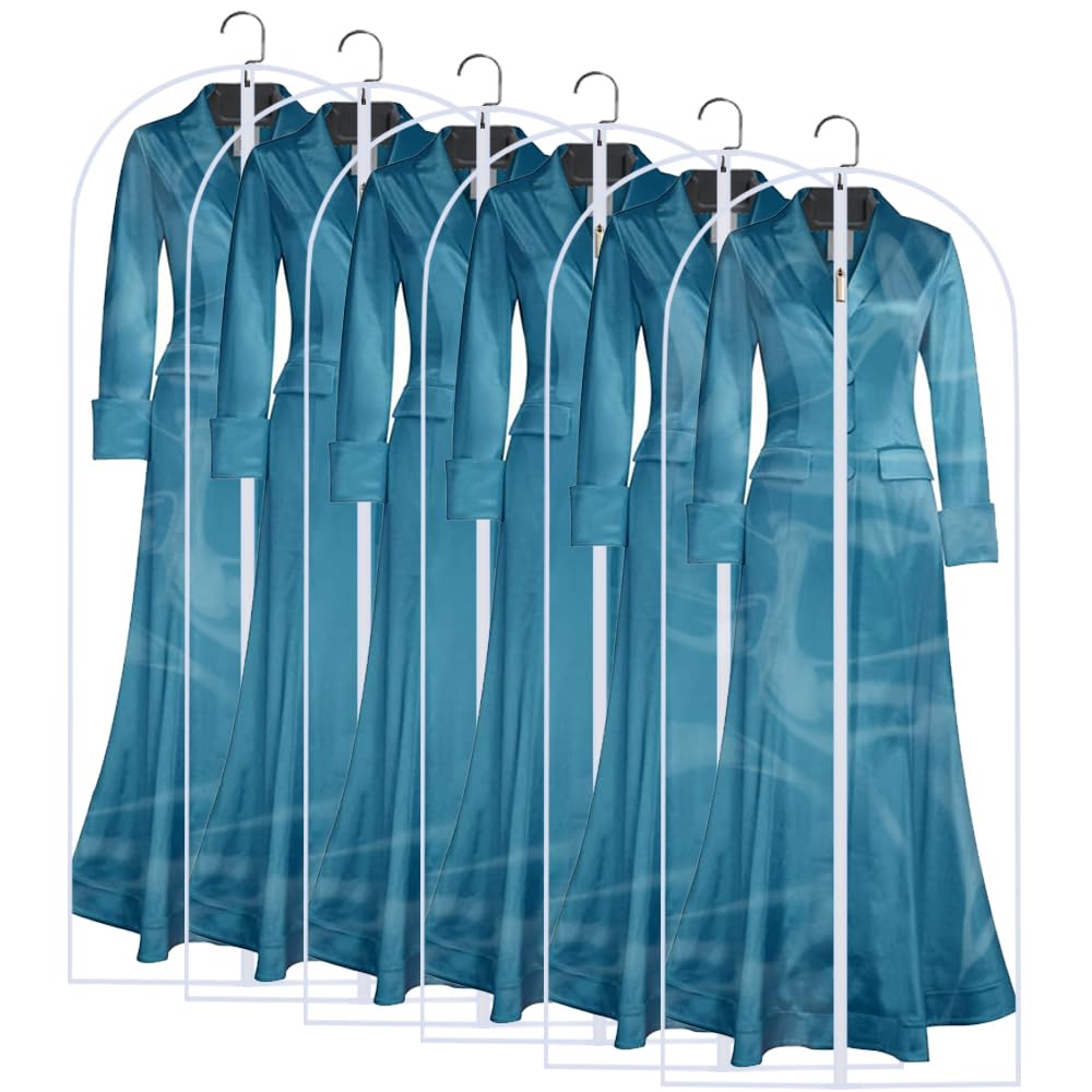 Garment Bags for Hanging Clothes 12 PCS Transparent Waterproof Dustproof Storage for Wardrobe Storage Suit Covers for Closet Cloth Cover Washable Clear Reuse Full Zipper for Suits Gowns 24''x40''