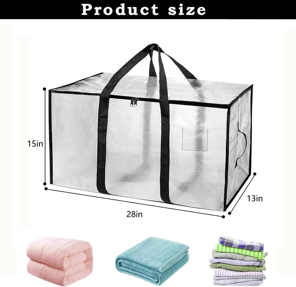 Moving Bags Extra Large 8 Pack - Heavy Duty Storage Totes with Wrap-Around Handles & Reinforced Zippers - Foldable Moving Box Alternative, Water-Resistant for Dorm, Closet & Under Bed Storage (Clear)