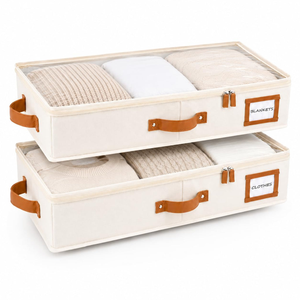 HOMELUX THEORY Under Bed Storage, Low Profile 2pc with Lid, Ivory