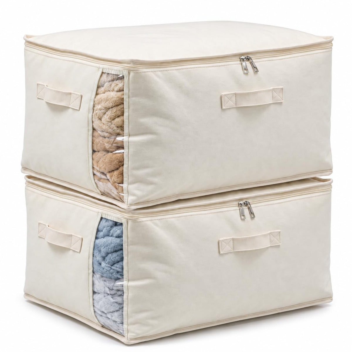 3 Pack Canvas Comforter Storage Bags for Clothes & King Comforters, Natural