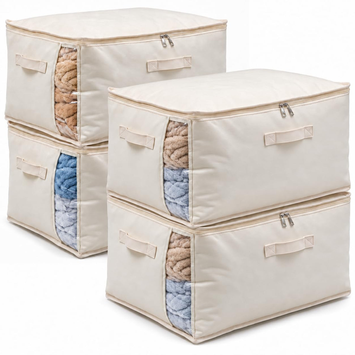 3 Pack Canvas Comforter Storage Bags for Clothes & King Comforters, Natural