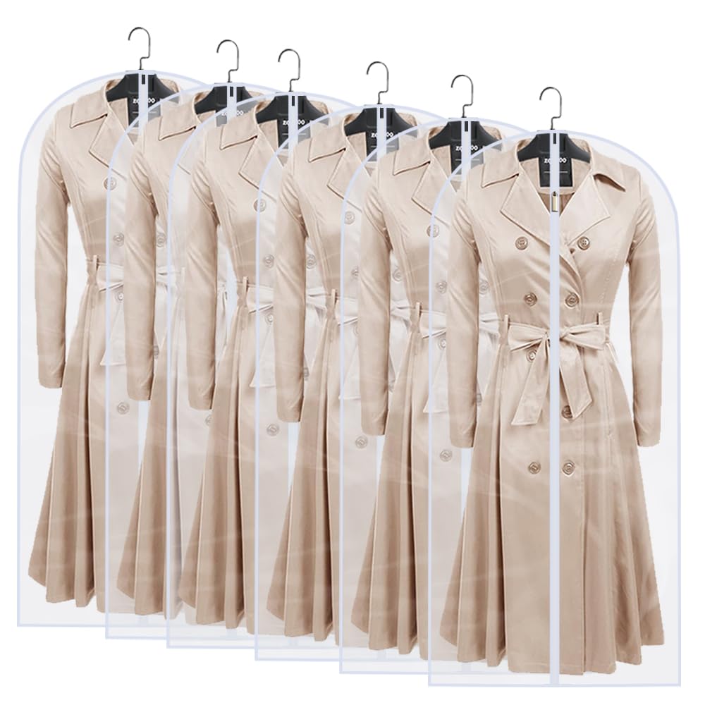Garment Bags for Hanging Clothes 12 PCS Transparent Waterproof Dustproof Storage for Wardrobe Storage Suit Covers for Closet Cloth Cover Washable Clear Reuse Full Zipper for Suits Gowns 24''x40''