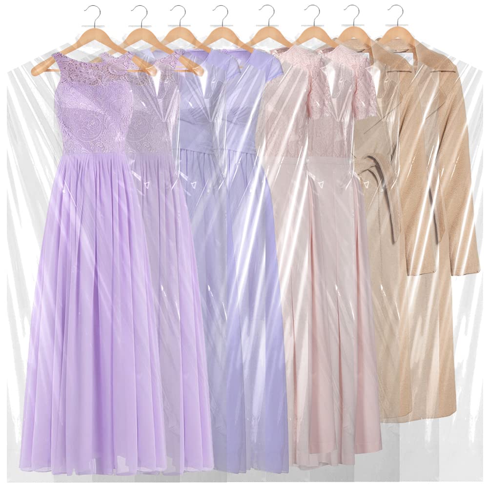 BEISHIDA 20PCS 60 Inch Plastic Garment Bag-Plastic Clear Dry Cleaner Laundry Bags for Clothes Cover, Hanging Clothes Storage for Long Dresses Skirt Coat Suit Shirt Jacket