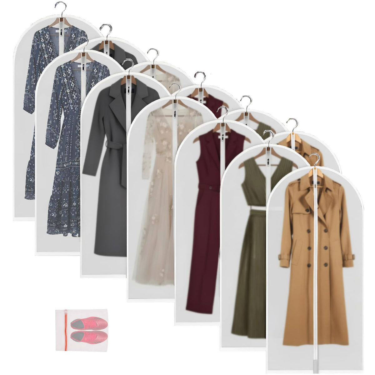MsKitchen Garment Bags 12 Pack, 24 x 40 Hanging Clothes Storage Bags, Translucent PEVA Garment Covers with Full Zipper for Suits and Dresses