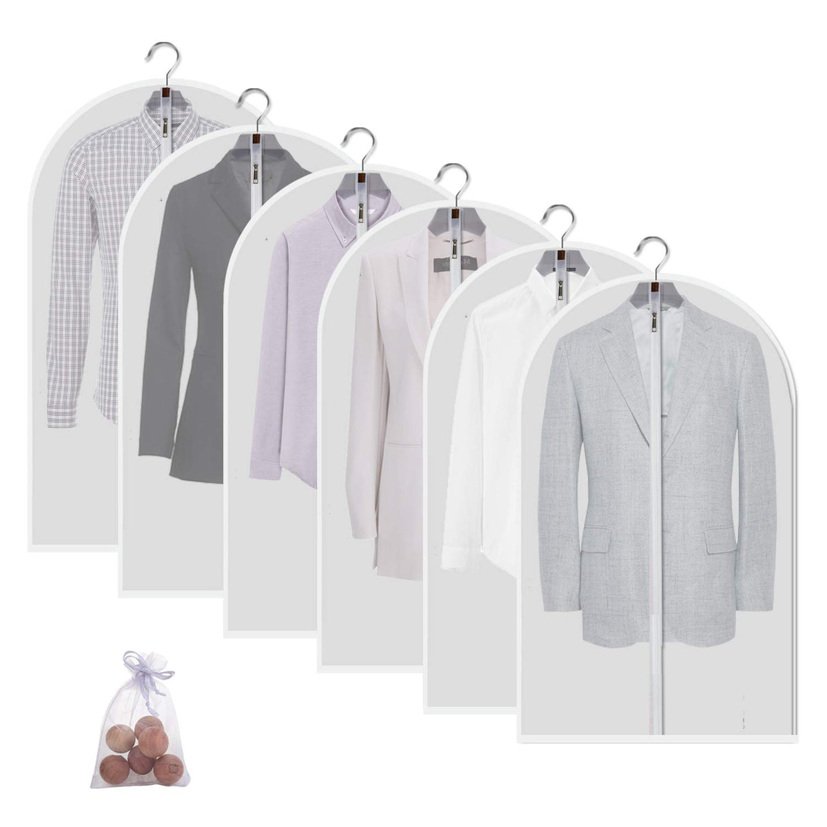MsKitchen Garment Bags 12 Pack, 24 x 40 Hanging Clothes Storage Bags, Translucent PEVA Garment Covers with Full Zipper for Suits and Dresses