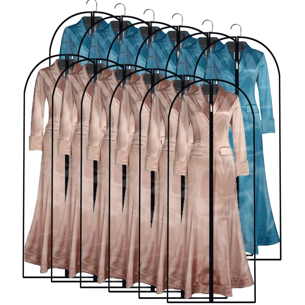 Garment Bags for Hanging Clothes 12 PCS Transparent Waterproof Dustproof Storage for Wardrobe Storage Suit Covers for Closet Cloth Cover Washable Clear Reuse Full Zipper for Suits Gowns 24''x40''