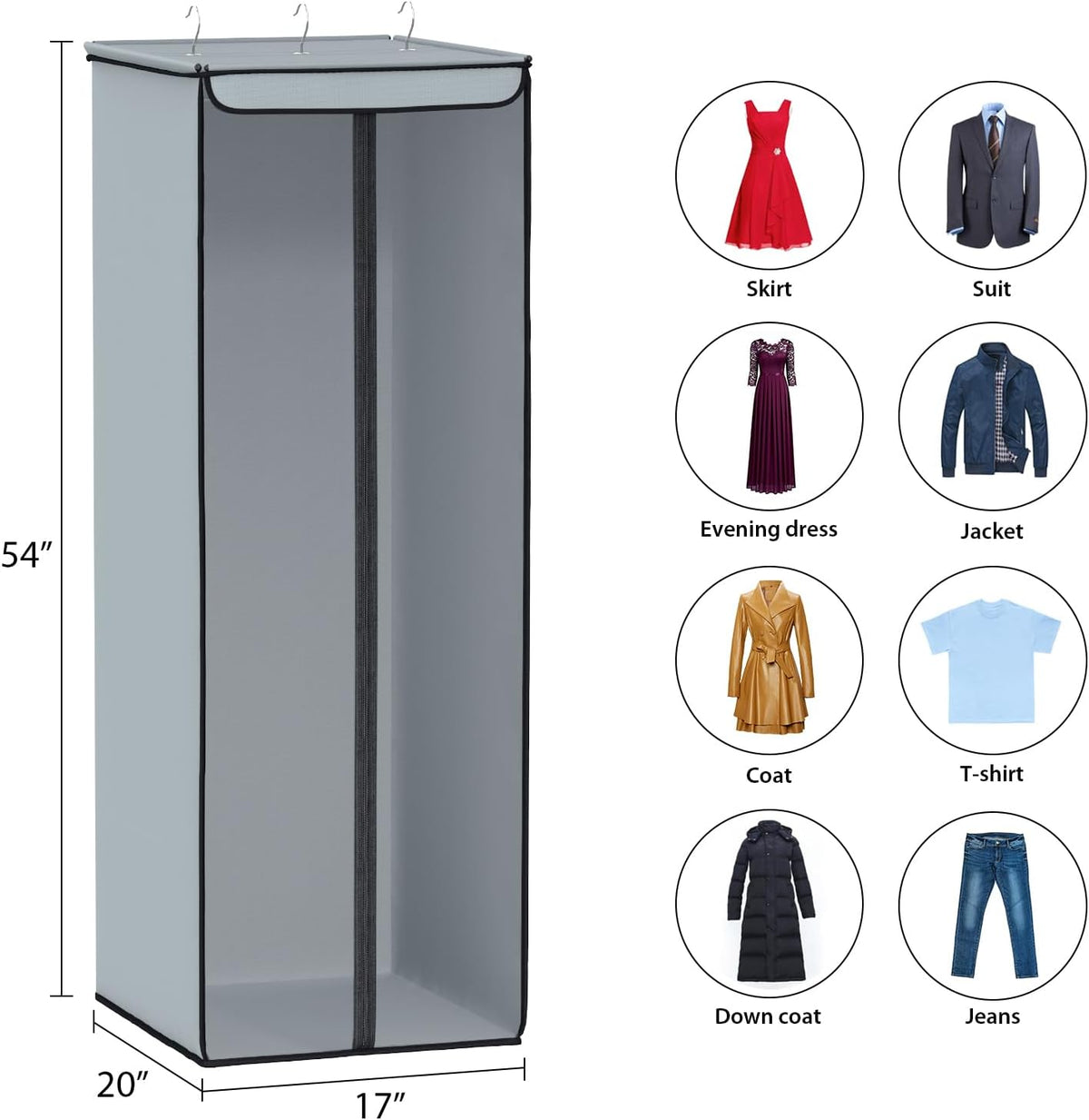 Univivi Garment Bags for Hanging Clothes, Cloth Bag 54 In, 1 PCS, Grey