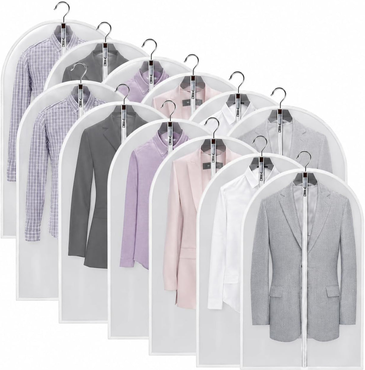 MsKitchen Garment Bags 12 Pack, 24 x 40 Hanging Clothes Storage Bags, Translucent PEVA Garment Covers with Full Zipper for Suits and Dresses