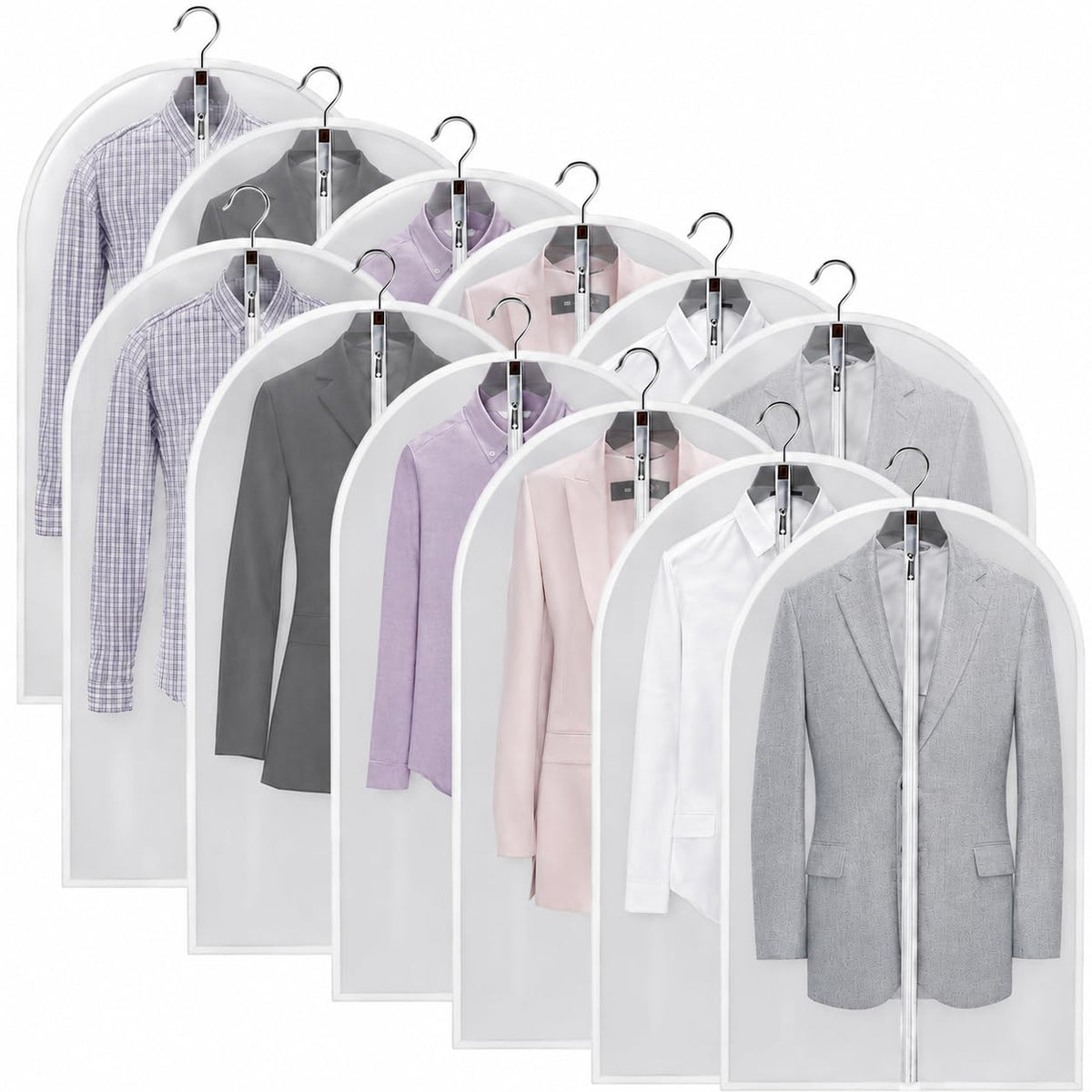 MsKitchen Garment Bags 12 Pack, 24 x 40 Hanging Clothes Storage Bags, Translucent PEVA Garment Covers with Full Zipper for Suits and Dresses