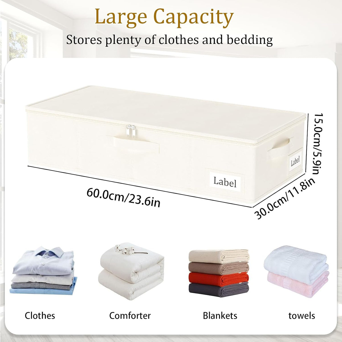 Yawinhe 27L UnderBed Storage Containers,2 Pack Closet Organizers,Beige