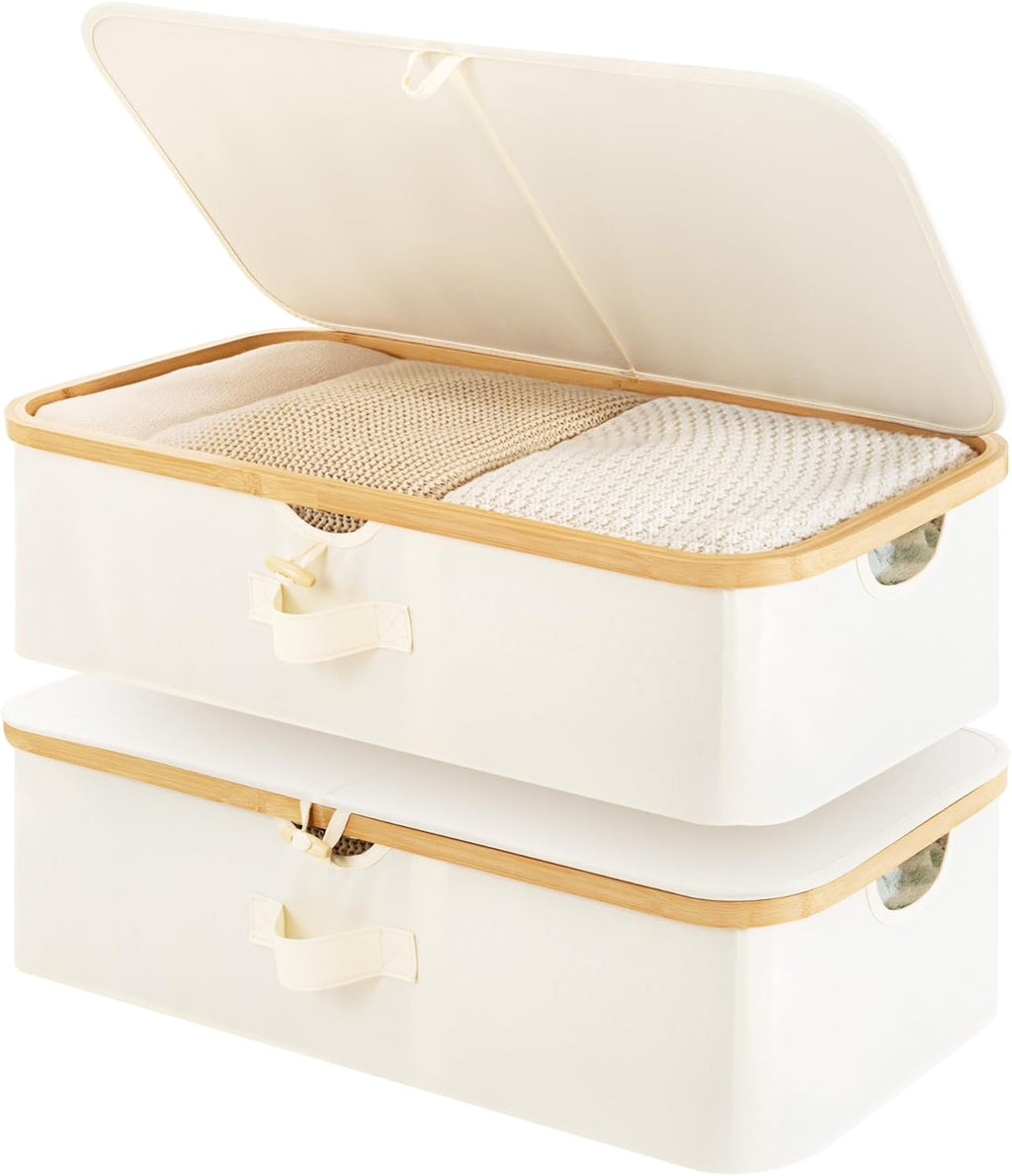 StorageWorks 7" Low Profile Underbed Storage Containers with Bamboo Frame