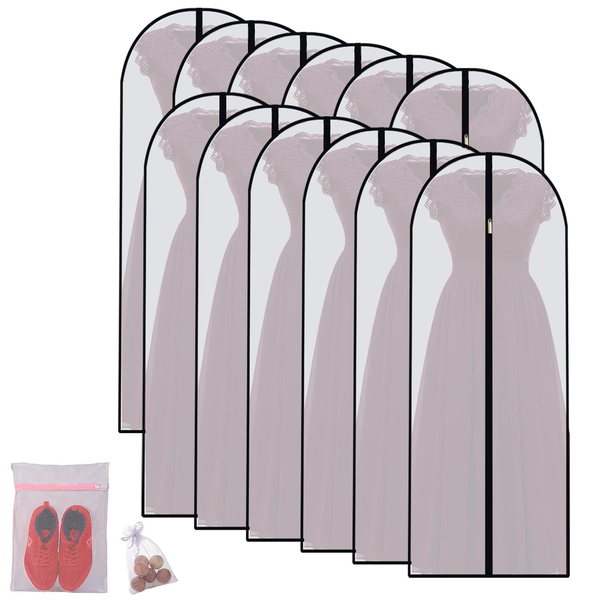 Garment Bags for Hanging Clothes 12 PCS Transparent Waterproof Dustproof Storage for Wardrobe Storage Suit Covers for Closet Cloth Cover Washable Clear Reuse Full Zipper for Suits Gowns 24''x40''