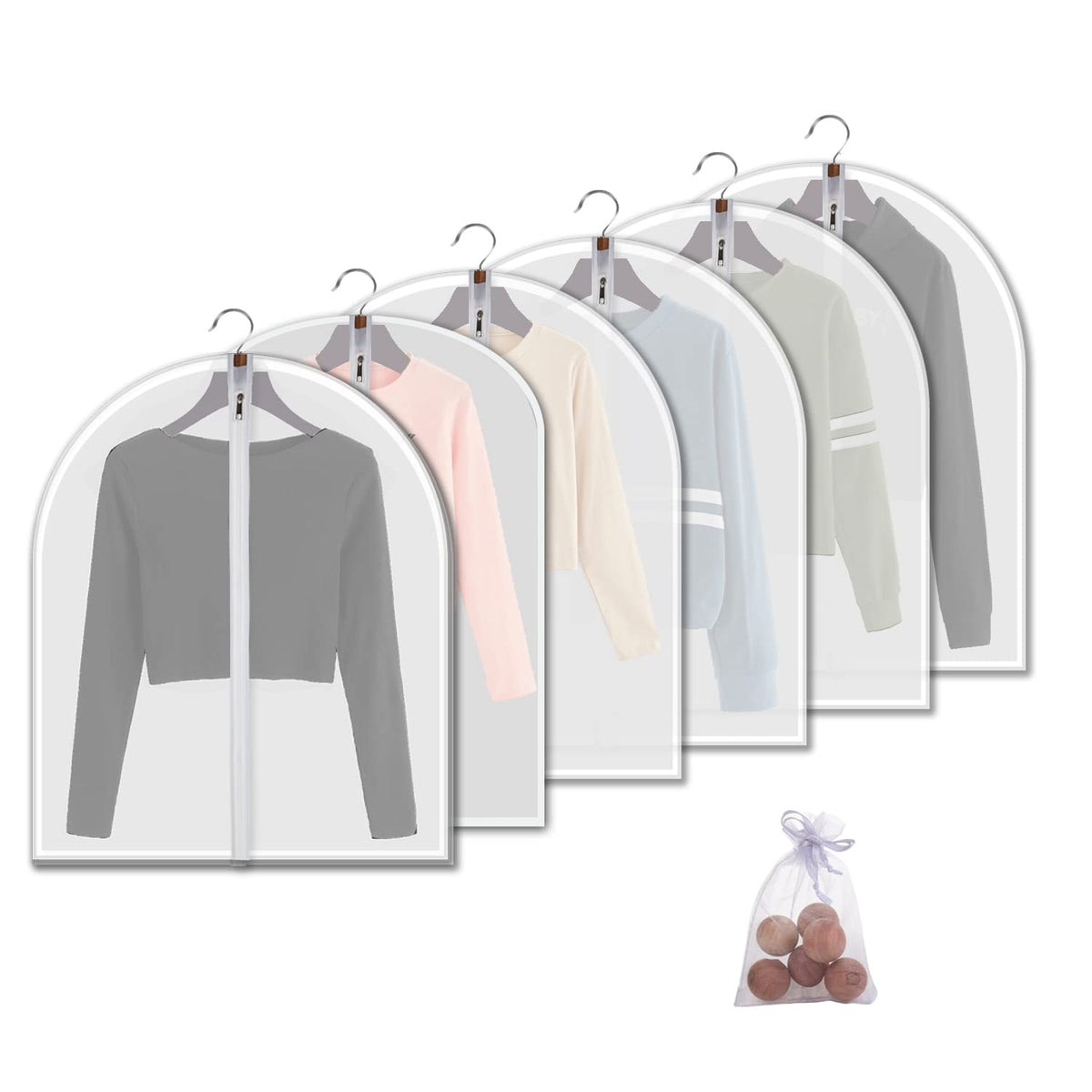 MsKitchen Garment Bags 12 Pack, 24 x 40 Hanging Clothes Storage Bags, Translucent PEVA Garment Covers with Full Zipper for Suits and Dresses
