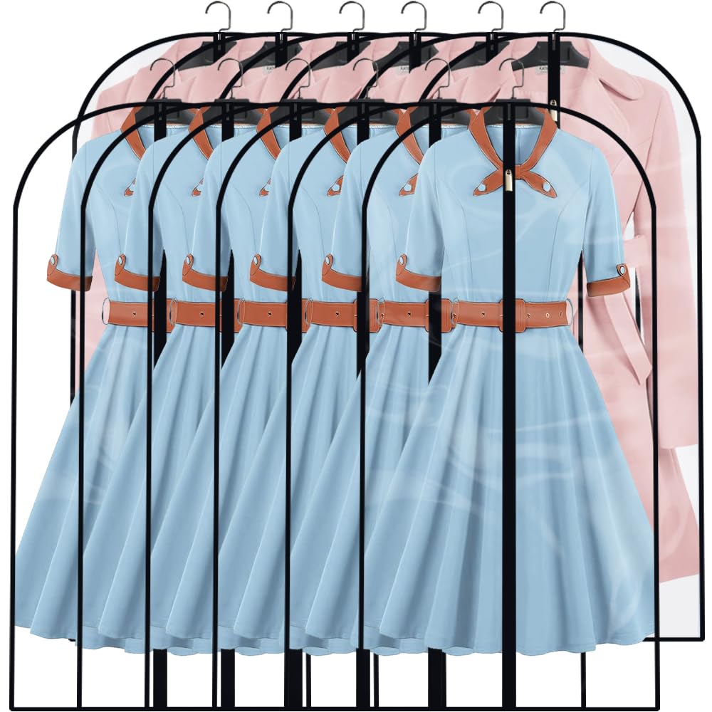 Garment Bags for Hanging Clothes 12 PCS Transparent Waterproof Dustproof Storage for Wardrobe Storage Suit Covers for Closet Cloth Cover Washable Clear Reuse Full Zipper for Suits Gowns 24''x40''