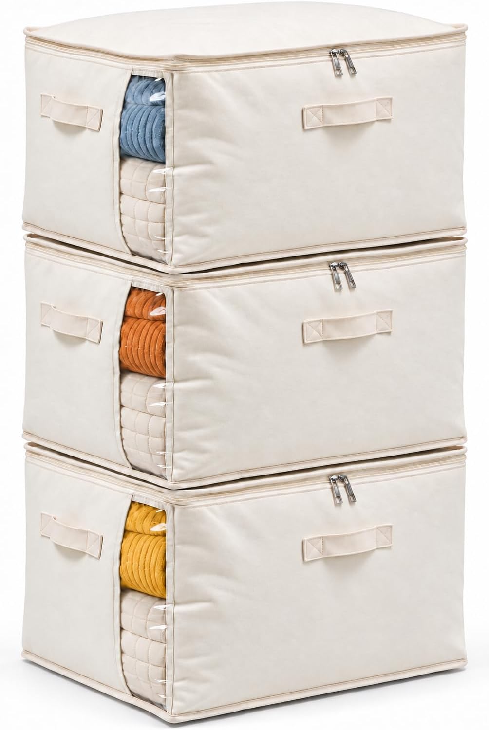 3 Pack Canvas Comforter Storage Bags for Clothes & King Comforters, Natural