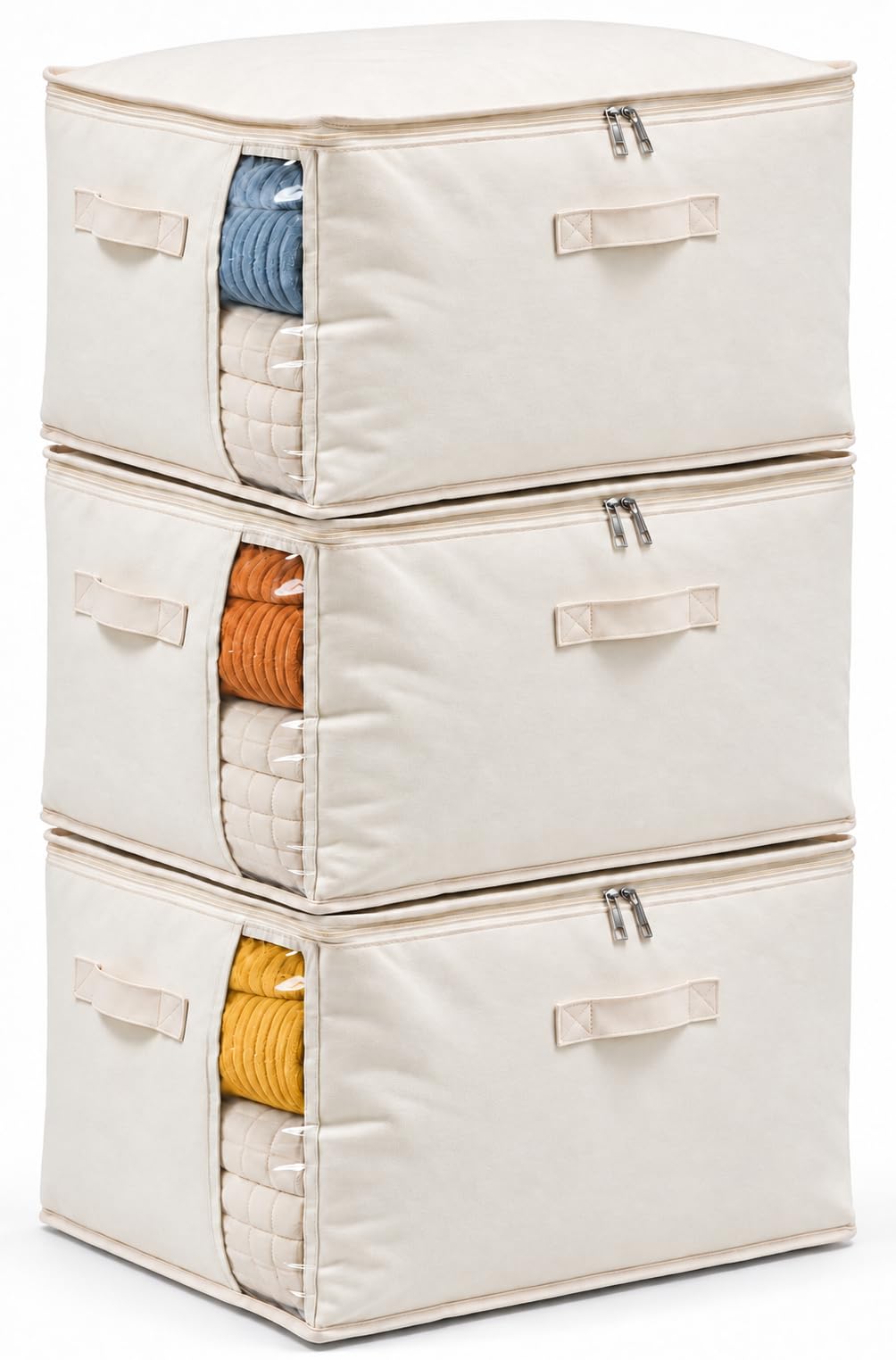 3 Pack Canvas Comforter Storage Bags for Clothes & King Comforters, Natural