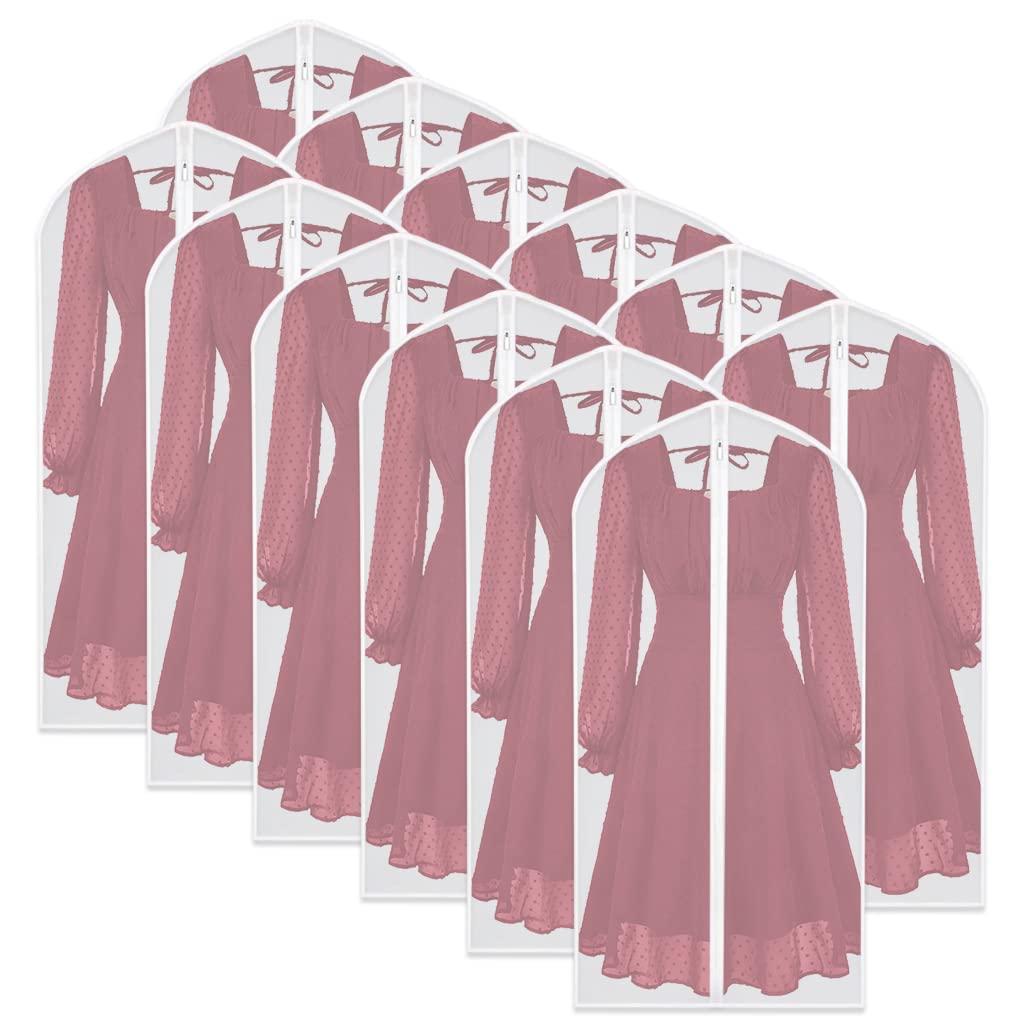 Garment Bags for Hanging Clothes 12 PCS Transparent Waterproof Dustproof Storage for Wardrobe Storage Suit Covers for Closet Cloth Cover Washable Clear Reuse Full Zipper for Suits Gowns 24''x40''
