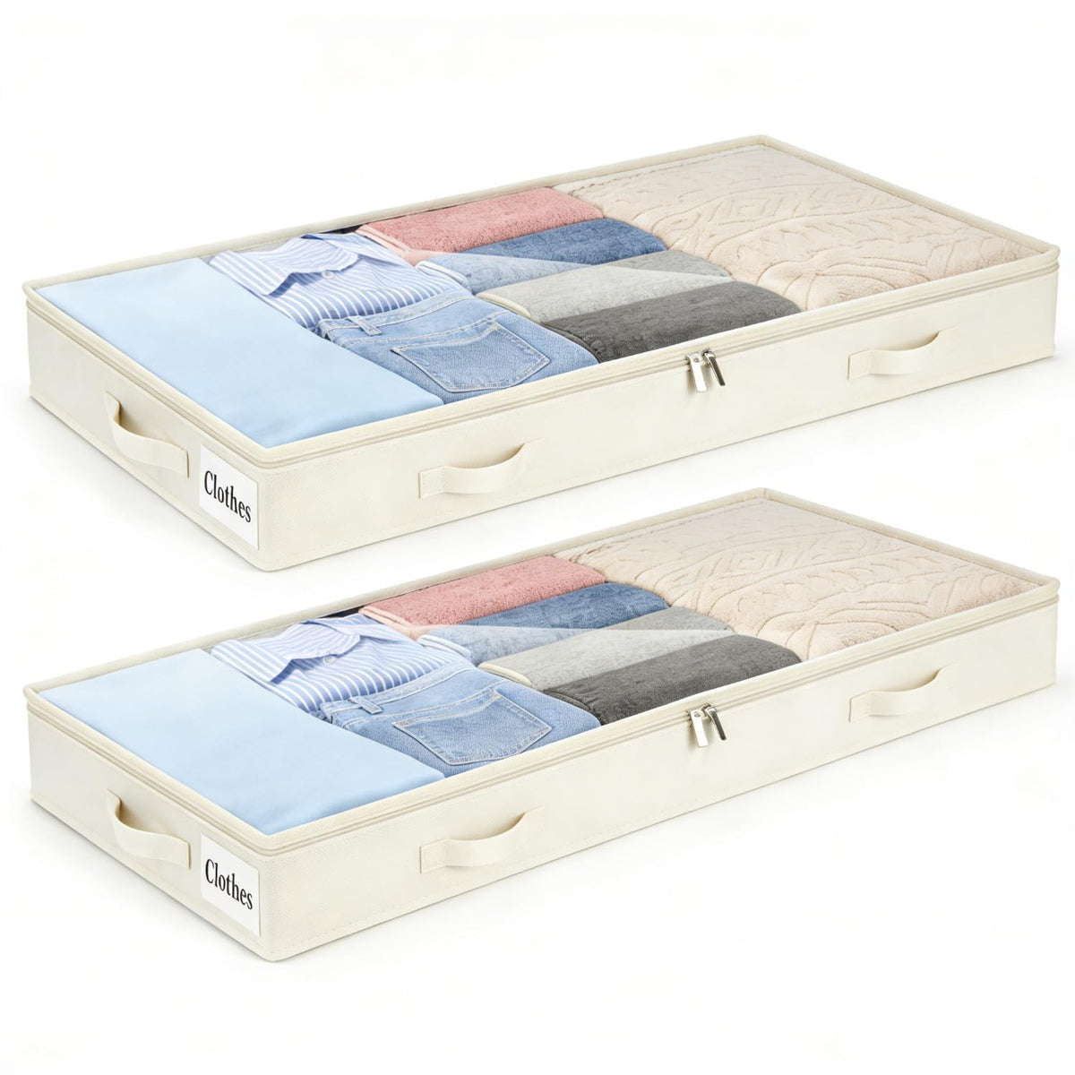 Under Bed Storage Container Bins 2 Pack, 4.5 Inch Slim Low Profile Underbed Clothes Storage Organizer for Dorm & Home, Use for Blanket and Toy Storage Box W/ Sturdy Bottom/Sides, Foldable Thick Fabric