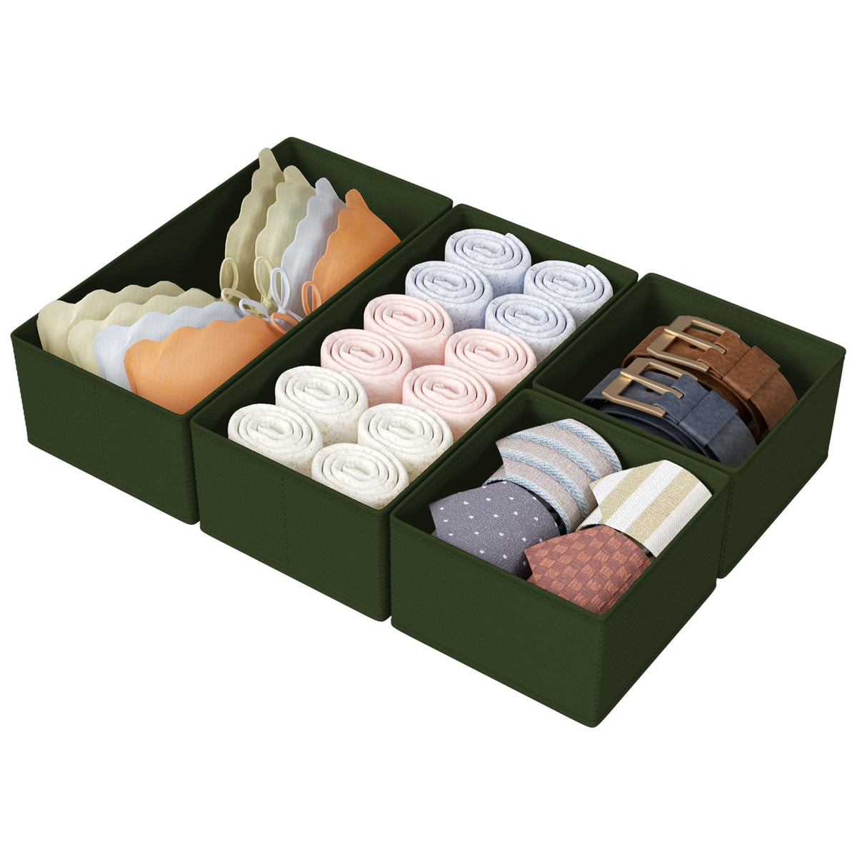 DIMJ Drawer Organizers Clothes, Dresser Organizer Bins for Baby Clothes,Underwear and Sock, Fabric Closet Organization and Storage Boxs, Drawer Dividers for Nursery, Clothing, Tie - 4 Pack, Beige