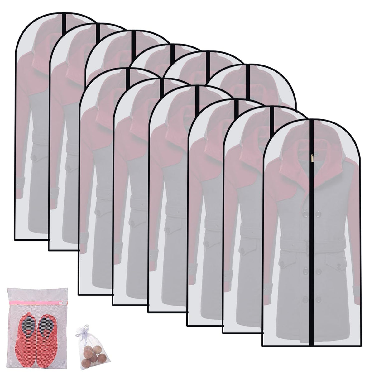 Garment Bags for Hanging Clothes 12 PCS Transparent Waterproof Dustproof Storage for Wardrobe Storage Suit Covers for Closet Cloth Cover Washable Clear Reuse Full Zipper for Suits Gowns 24''x40''