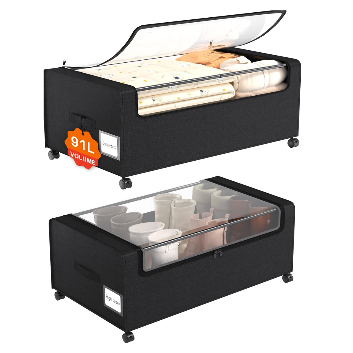 Webetop Under Bed Storage Containers with Wheels, Clear Lid, 2-Pack