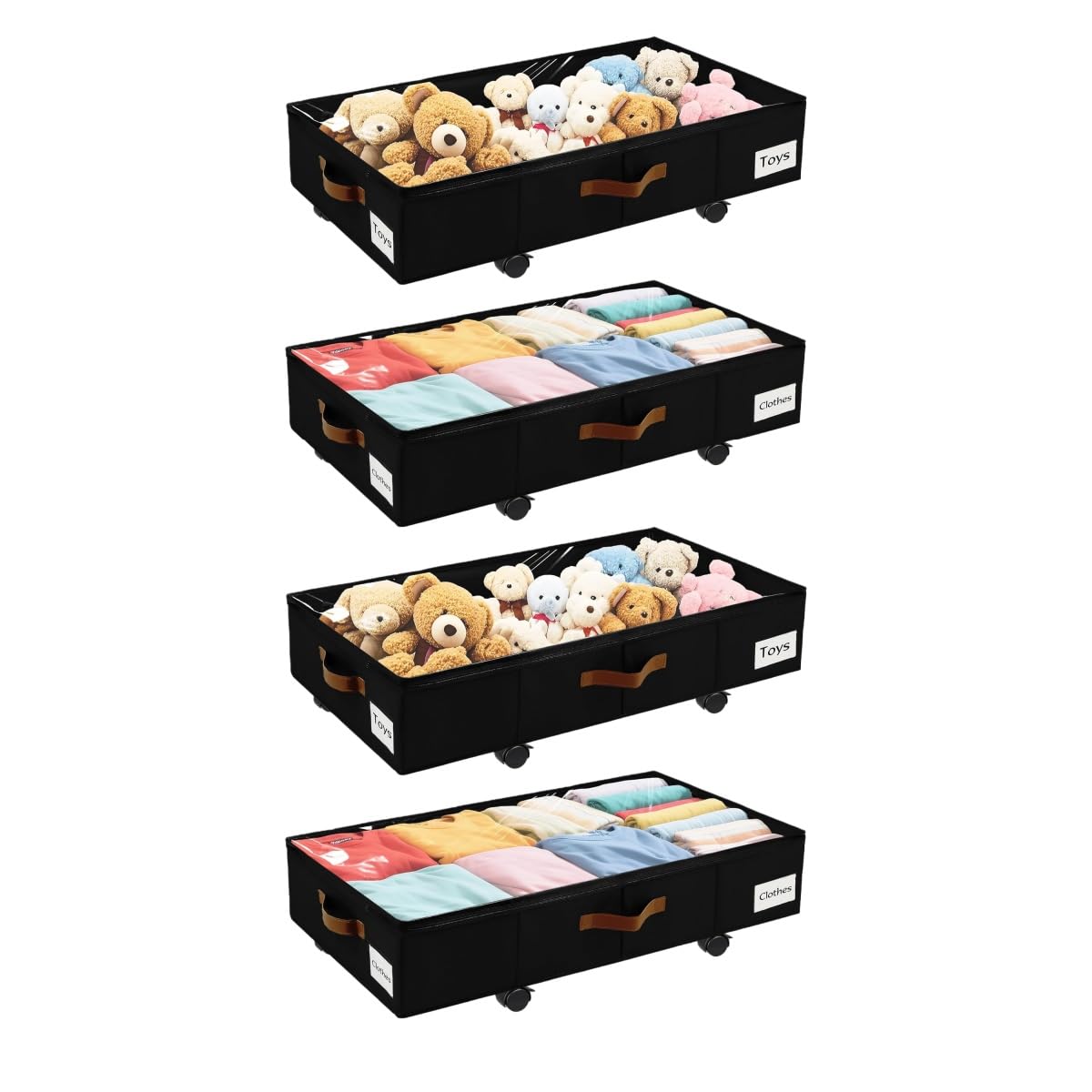 Under Bed Storage with Wheels, Dorm Room Organizer for Clothes Shoes Toys