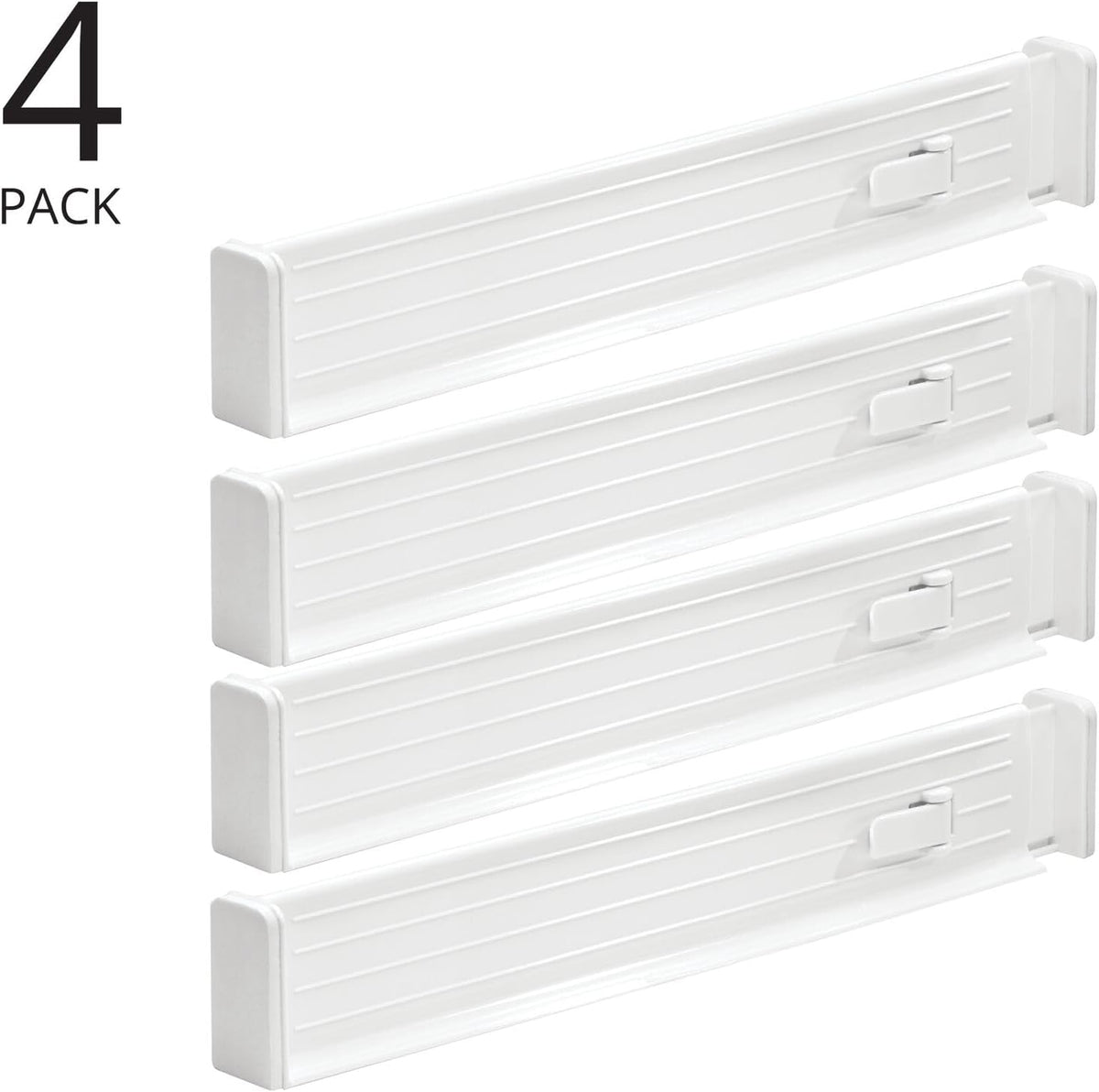 mDesign Expandable Dresser Drawer Divider with Foam Ends, Drawer Divider Locks in Place, Separators for Clothing and Accessories in Closet or Dresser Drawer, Ligne Collection, 4 Pack, White