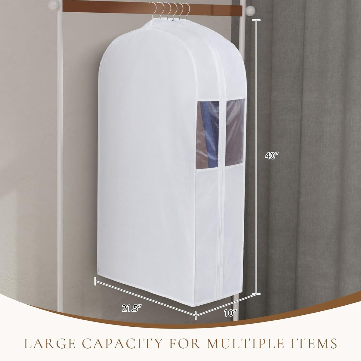 Univivi 40 Inch Cotton Garment Bags for Hanging Clothes 2 Pack, White