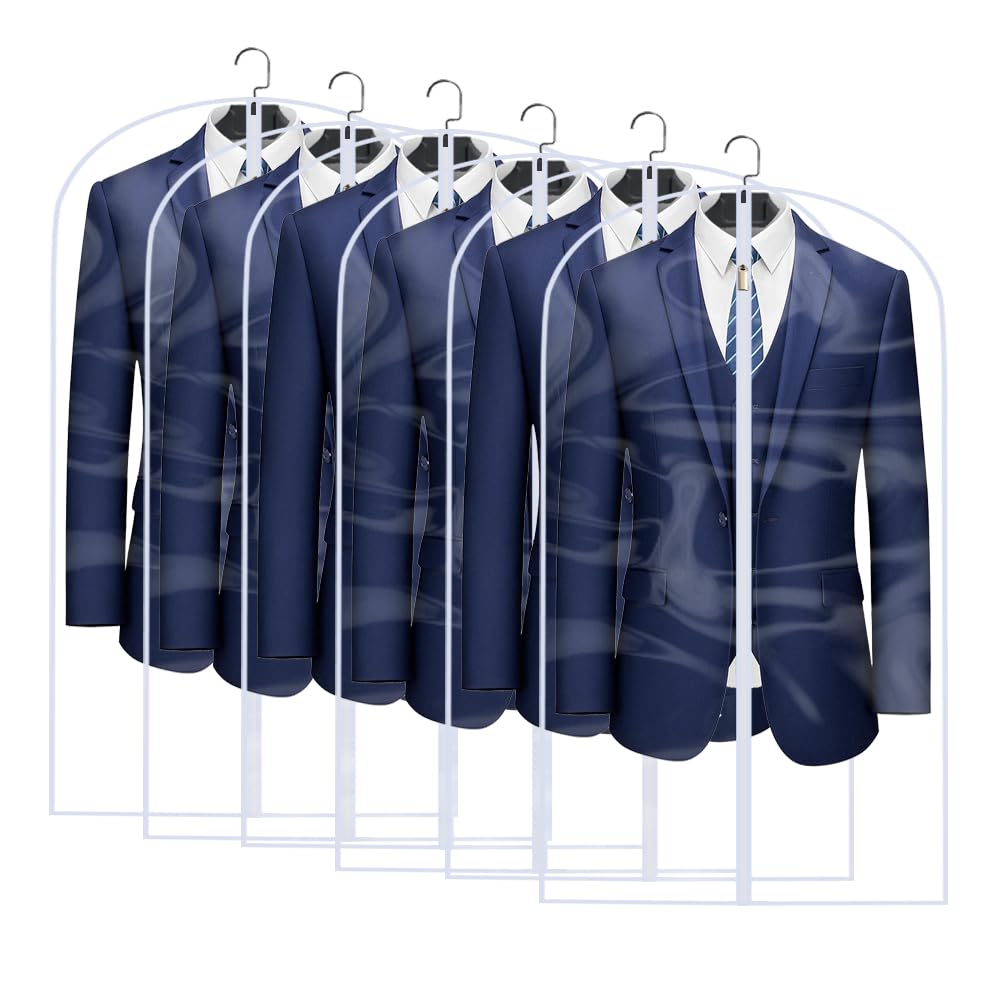 Garment Bags for Hanging Clothes 12 PCS Transparent Waterproof Dustproof Storage for Wardrobe Storage Suit Covers for Closet Cloth Cover Washable Clear Reuse Full Zipper for Suits Gowns 24''x40''