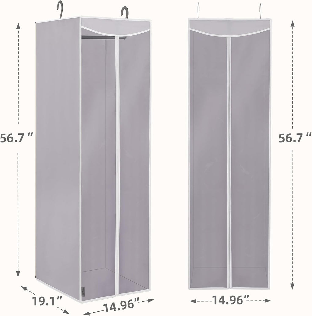 STORAGE MANIAC 2-Pack Hanging Garment Bag Zipper Cover with Sealed Clear Window, Long Garment Cover for Closet Storage Wardrobe Clothes Protector, Large Garment Storage Bag for Dresses,Suits, Grey