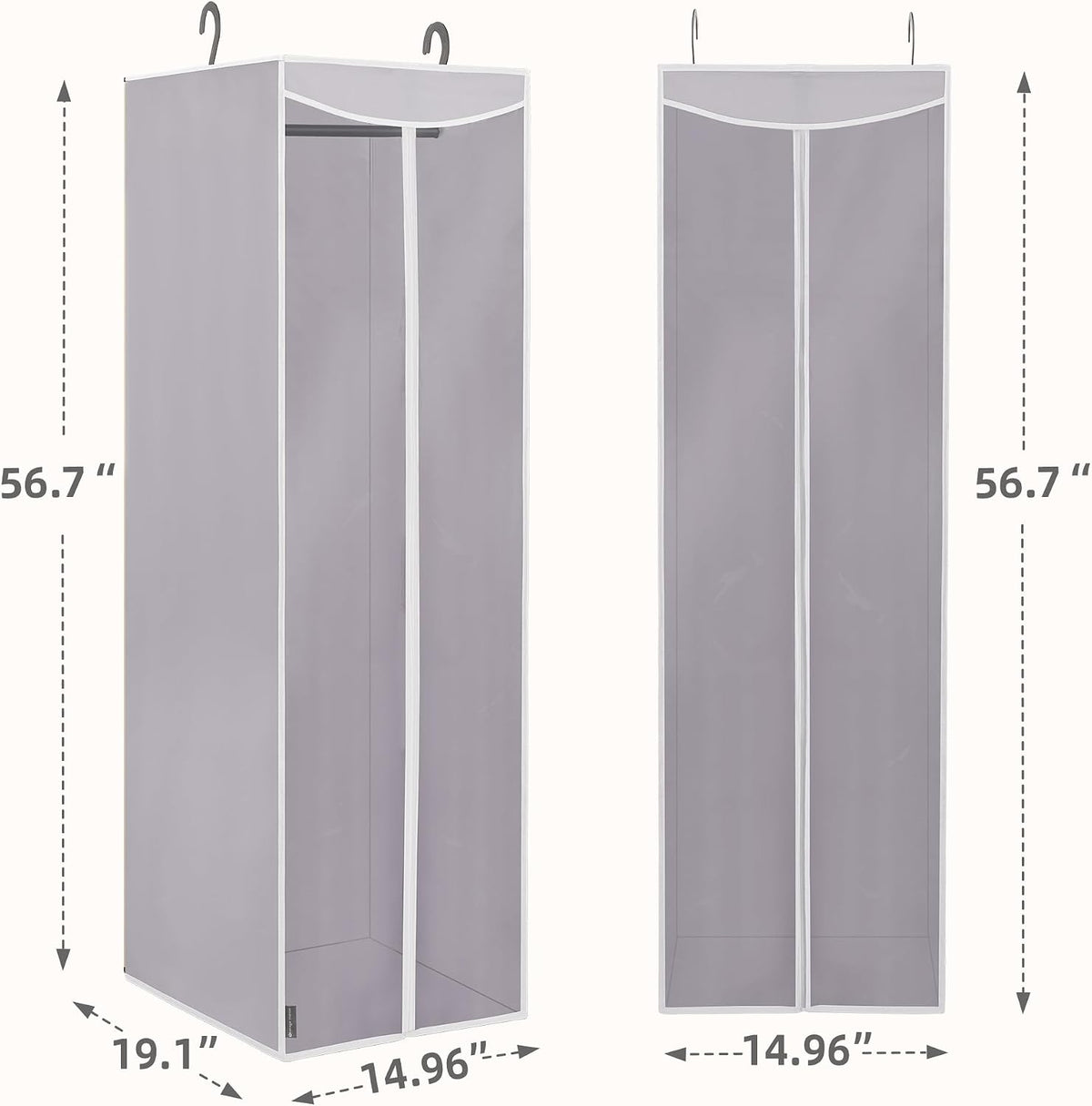 STORAGE MANIAC 2-Pack Hanging Garment Bag Zipper Cover with Sealed Clear Window, Long Garment Cover for Closet Storage Wardrobe Clothes Protector, Large Garment Storage Bag for Dresses,Suits, Grey