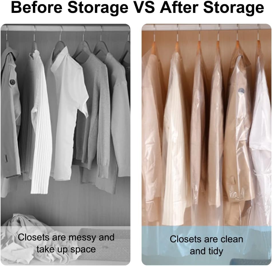 BEISHIDA 20PCS 60 Inch Plastic Garment Bag-Plastic Clear Dry Cleaner Laundry Bags for Clothes Cover, Hanging Clothes Storage for Long Dresses Skirt Coat Suit Shirt Jacket
